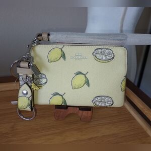 Coach Yellow Lemon Print Corner Zip Wristlet